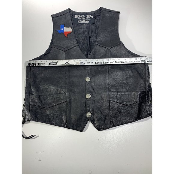BIG B's Black Leather Vest Motorcycle Western 46   Harley Davidson Mason Patch - Picture 2 of 12
